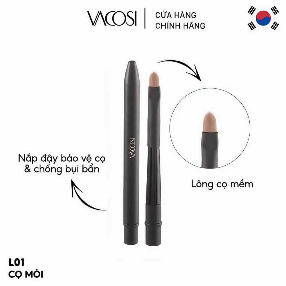 Cọ môi Vacosi có nắp đậy L01/lông dài L02/đầu tròn L10
