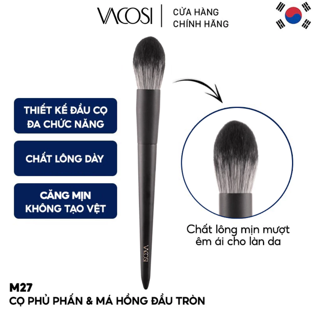 Cọ phủ & má hồng Vacosi đầu tròn M27/M03/M23/hình quạt bầu M33