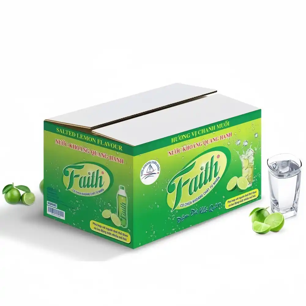 Combo 6/thùng 24 chai nước khoáng Quang Hanh Faith hương vị Chanh muối 355ml