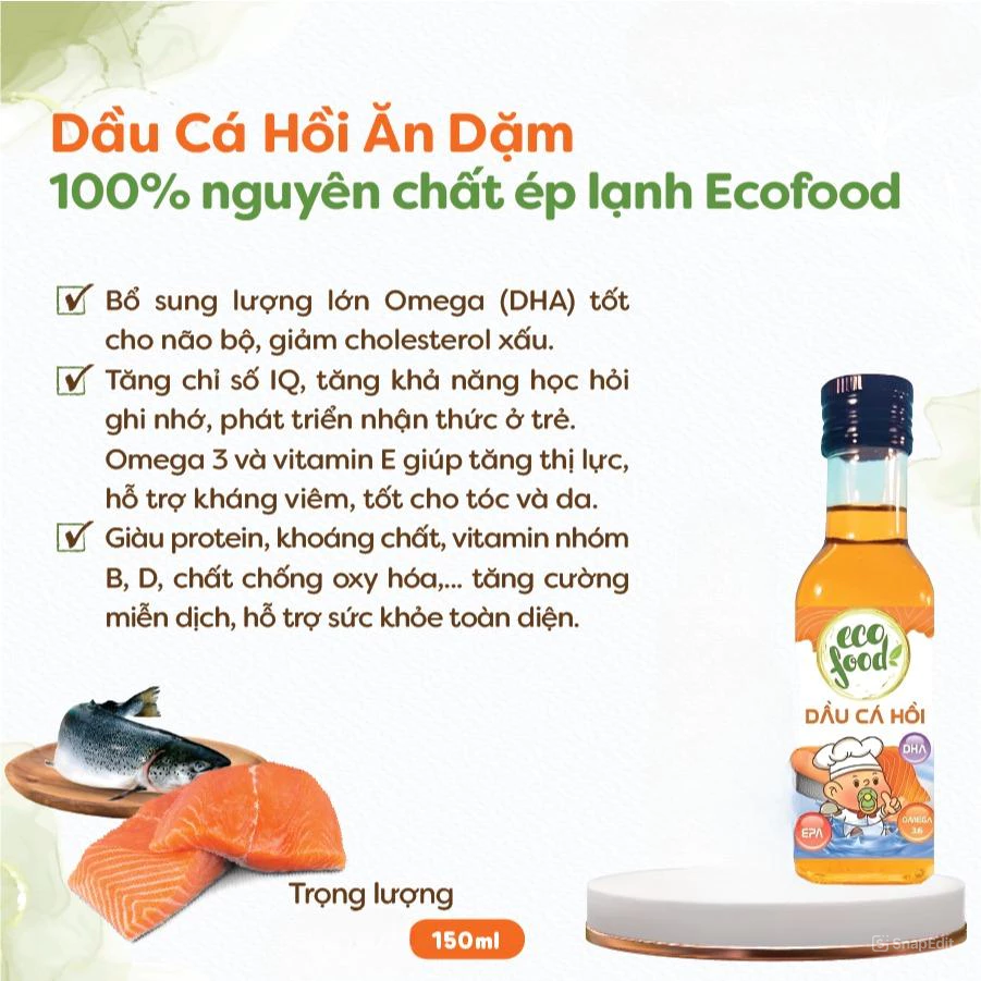 Dầu cá hồi nguyên chất Ecofood 150ml dành cho bé từ 6 tháng tuổi