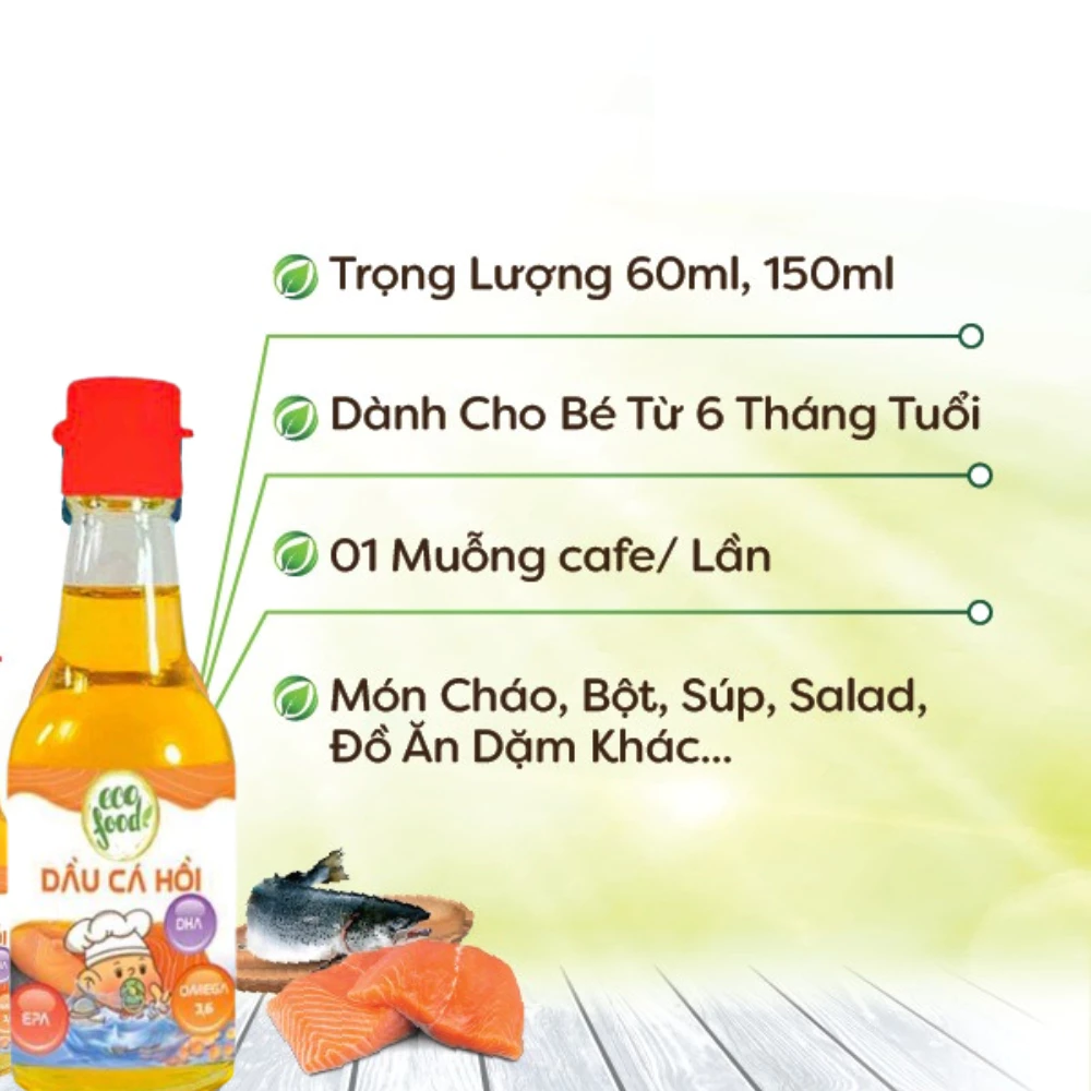 Dầu cá hồi nguyên chất Ecofood 60ml dành cho trẻ từ 6 tháng tuổi