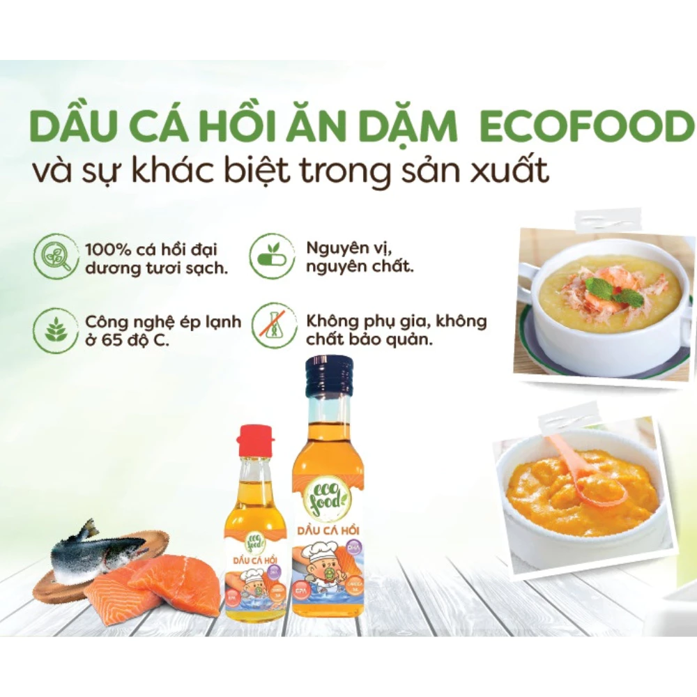 Dầu cá hồi nguyên chất Ecofood 60ml dành cho trẻ từ 6 tháng tuổi