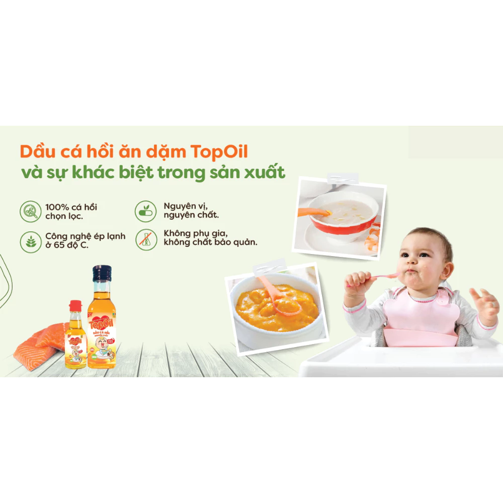 Dầu cá hồi nguyên chất Topoil 60ml/100ml dành cho bé từ 6 tháng tuổi