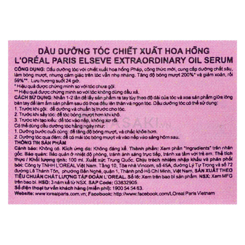 Dầu dưỡng tóc L’Oréal chiết xuất hoa hồng 100ml