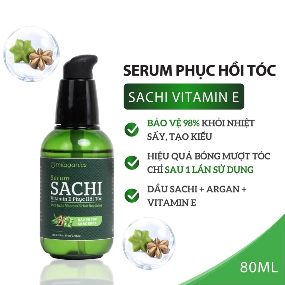 Dầu dưỡng tóc Milaganics Vitamin E, Sachi phục hồi tóc 80ml