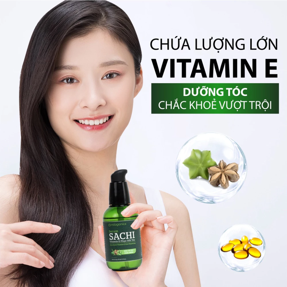 Dầu dưỡng tóc Milaganics Vitamin E, Sachi phục hồi tóc 80ml