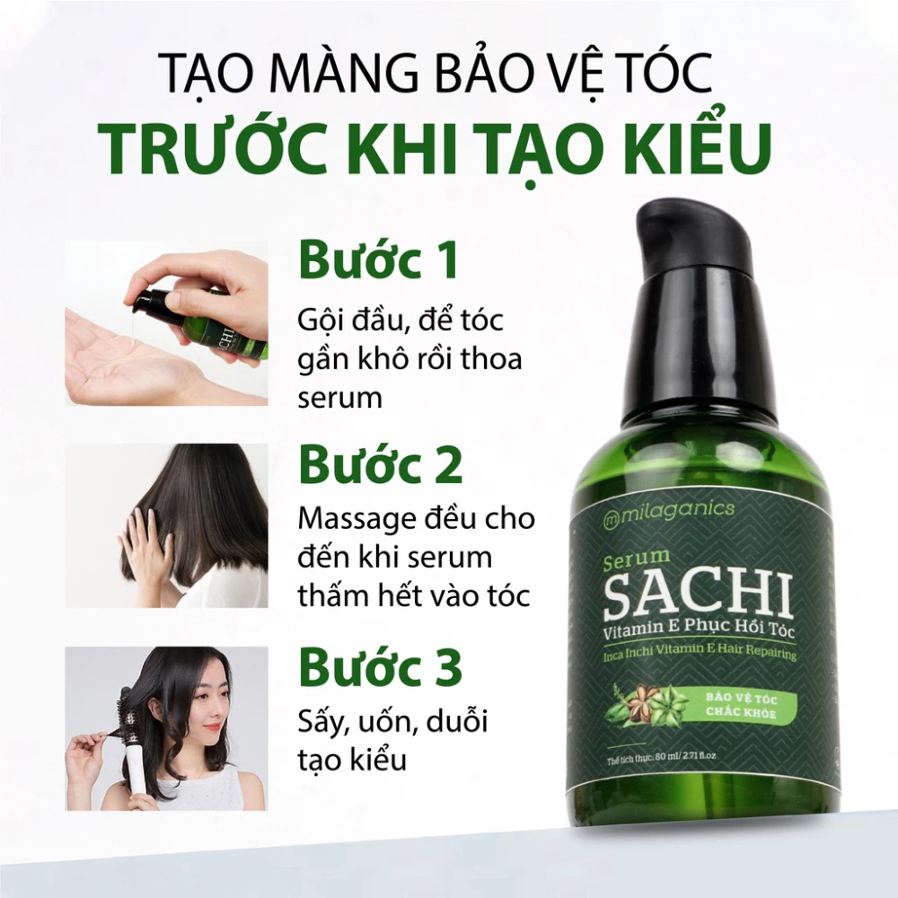 Dầu dưỡng tóc Milaganics Vitamin E, Sachi phục hồi tóc 80ml