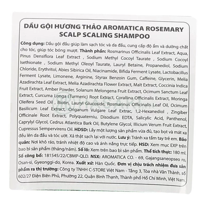 Dầu gội Aromatica hương thảo ngăn rụng tóc 180ml