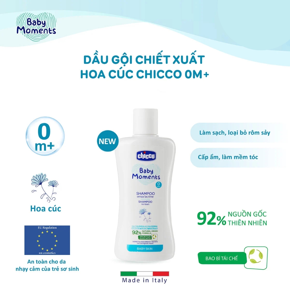 Dầu gội chiết xuất hoa cúc 0M+ Chicco 200ml