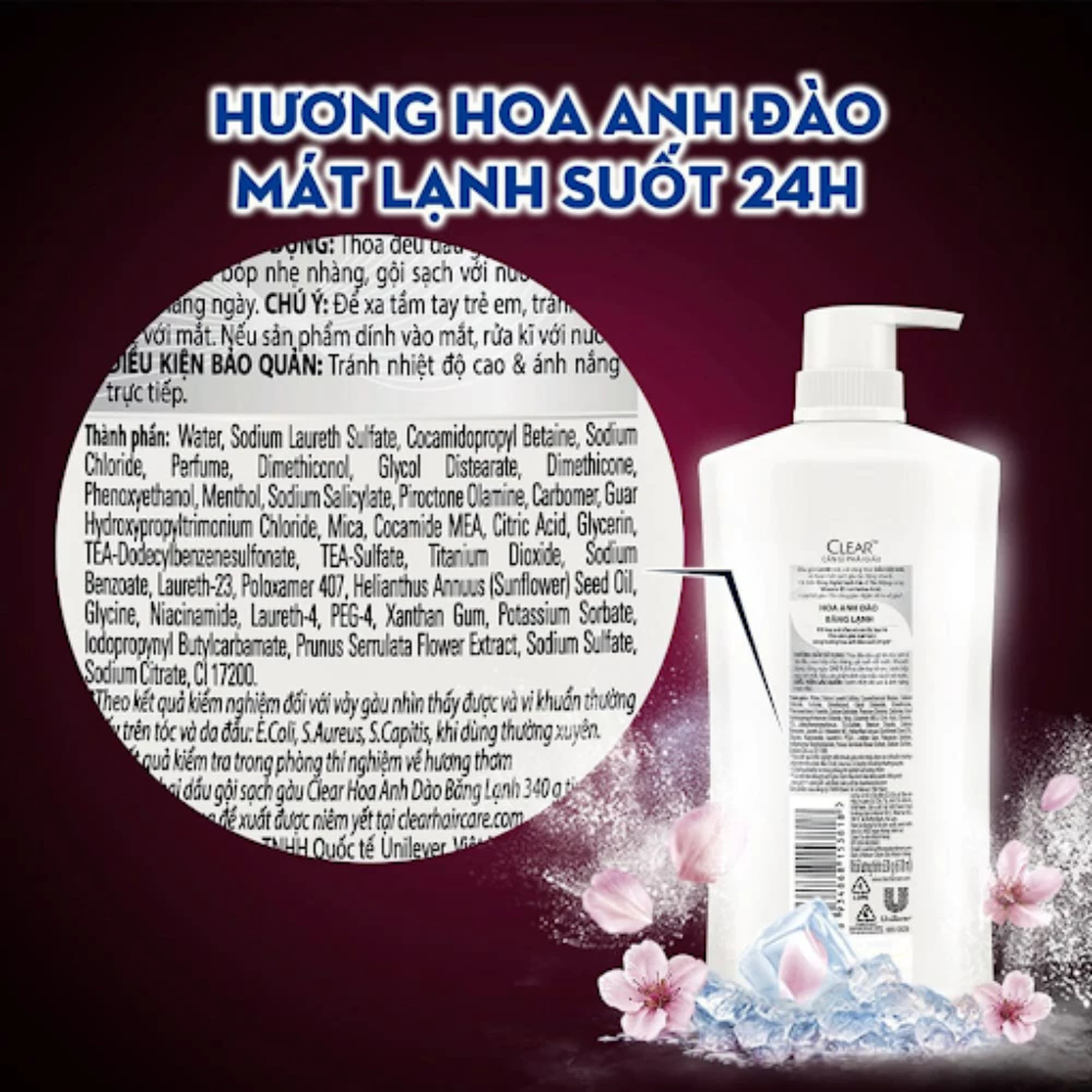 Dầu gội Clear sạch gàu hoa Anh Đào băng lạnh 630g