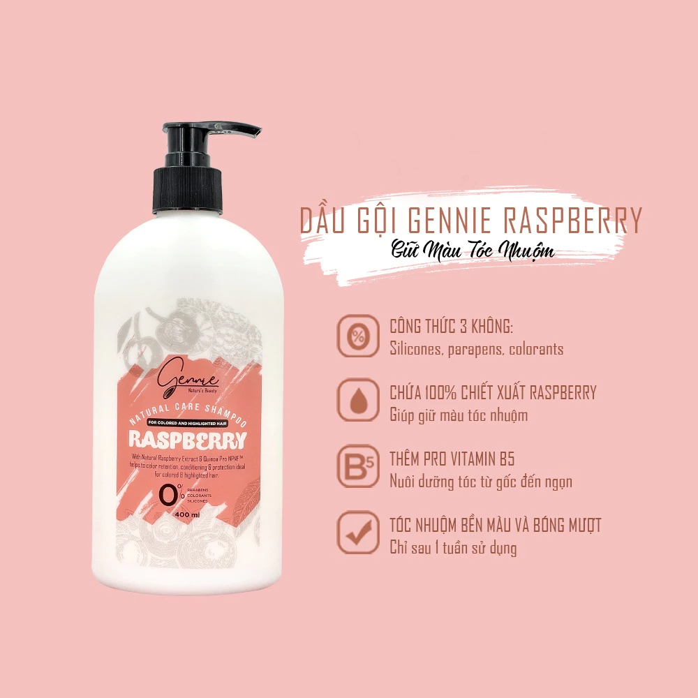 Dầu gội Gennie Raspberry giữ màu tóc nhuộm 400ml