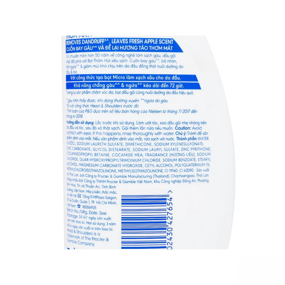 Dầu gội Head & Shoulders bạc hà mát lạnh 170ml/625ml