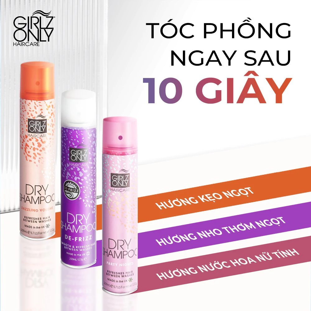 Dầu gội khô GIRLZ ONLY hương cam quýt/trái cây/tóc bồng bềnh/tóc bết rối/làm sạch tóc/cho tóc sáng màu/tối màu 200ml