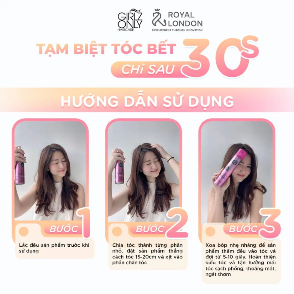 Dầu gội khô GIRLZ ONLY hương cam quýt/trái cây/tóc bồng bềnh/tóc bết rối/làm sạch tóc/cho tóc sáng màu/tối màu 200ml