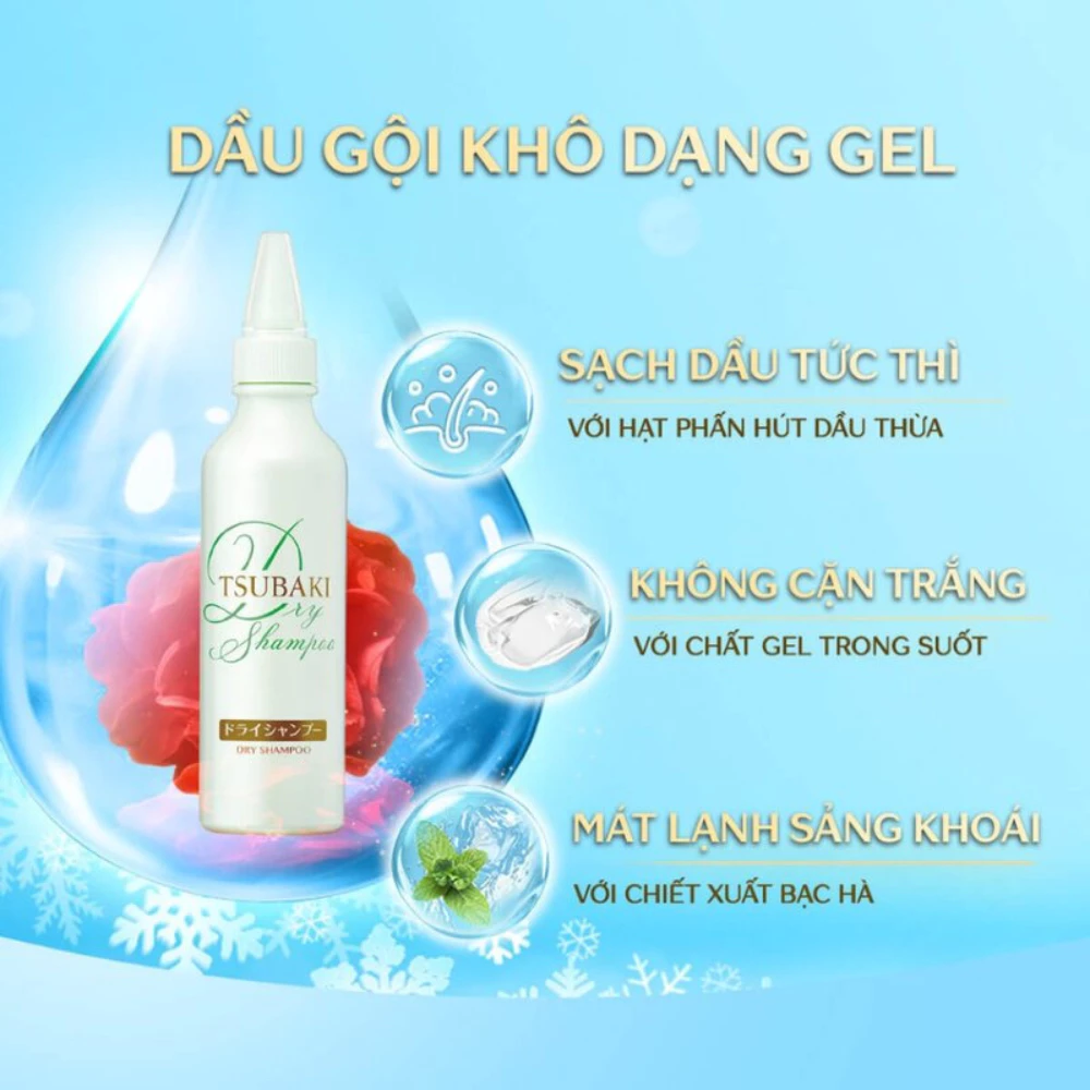 Dầu gội khô Tsubaki dạng gel dành cho tóc dầu, bết 180ml