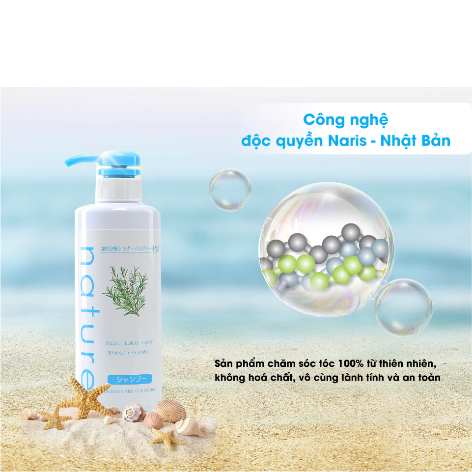 Dầu gội Naris Nature dịu nhẹ hương hoa tươi mát 500ml