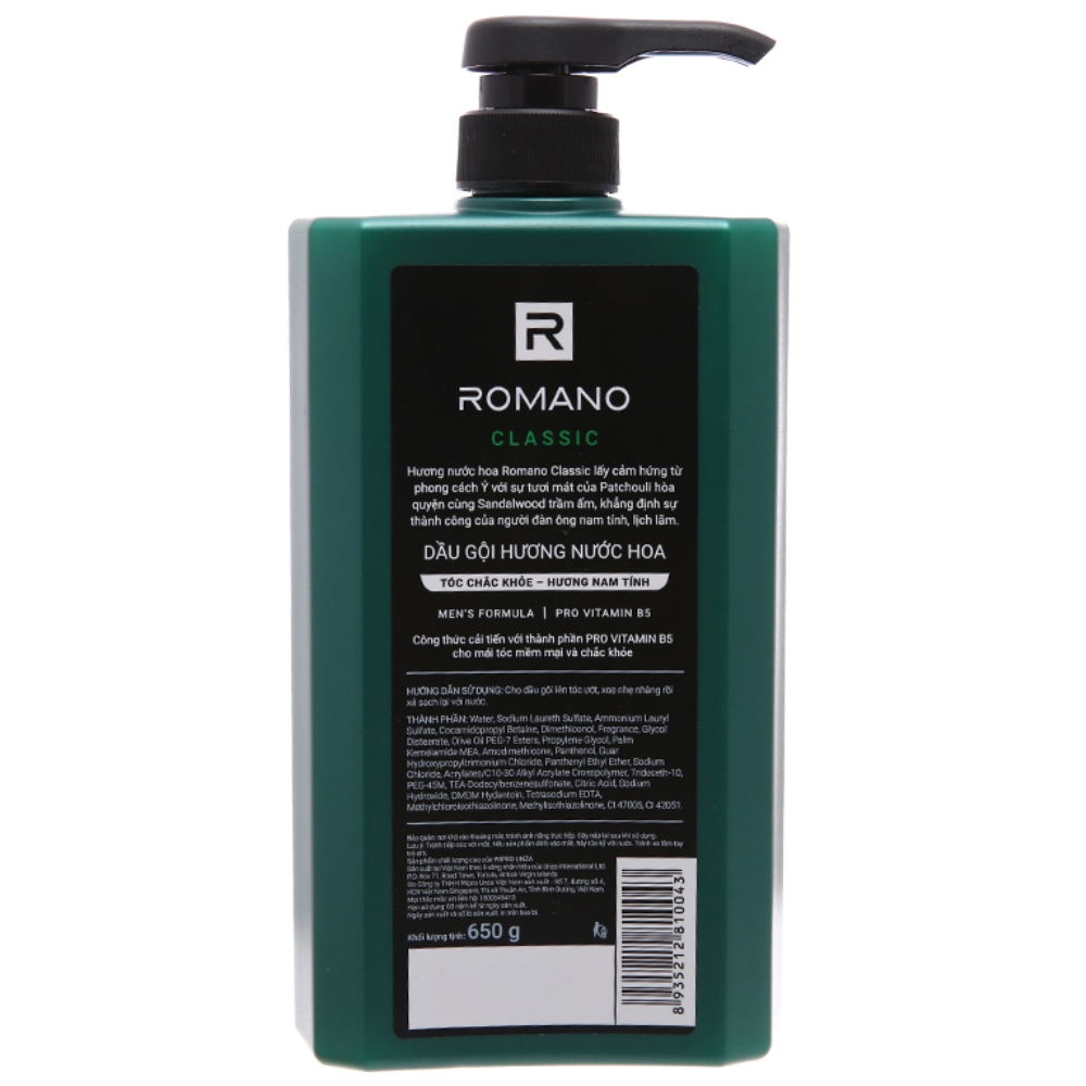 Dầu gội Romano hương nước hoa Gentleman/Classic/Attitude 650g