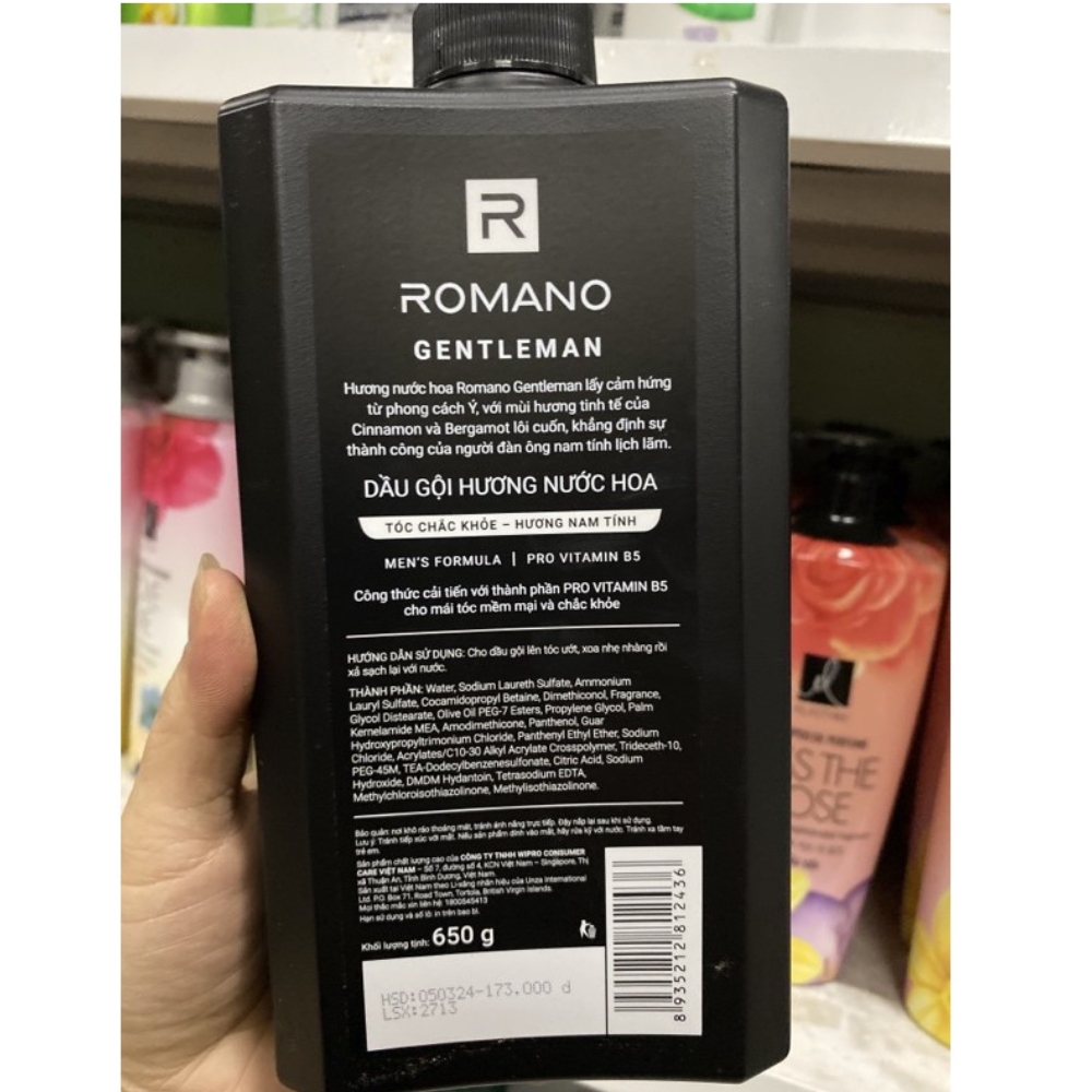 Dầu gội Romano hương nước hoa Gentleman/Classic/Attitude 650g