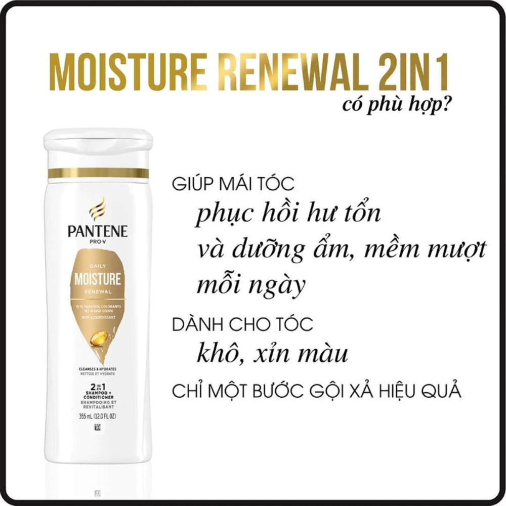 Dầu gội xả 2in1 Pantene dưỡng ẩm tóc 355ml