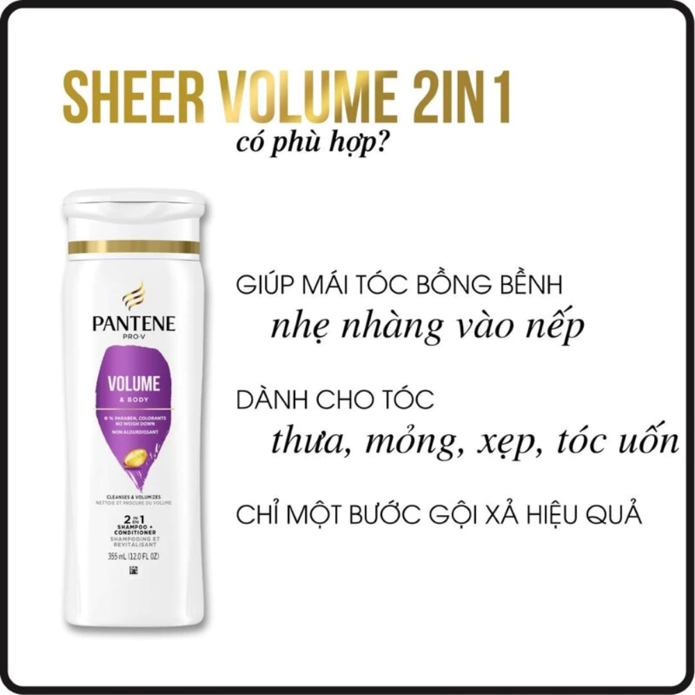 Dầu gội xả 2in1 Pantene làm phồng và dày tóc 355ml