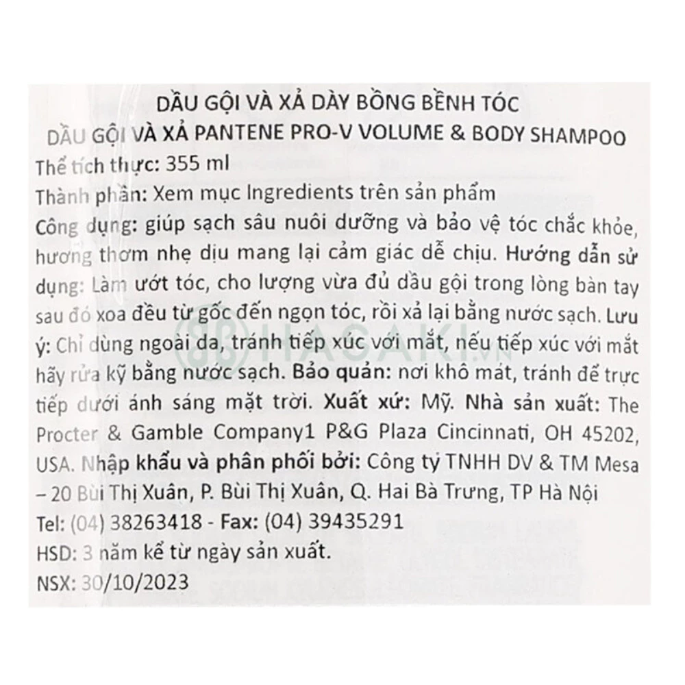 Dầu gội xả 2in1 Pantene làm phồng và dày tóc 355ml
