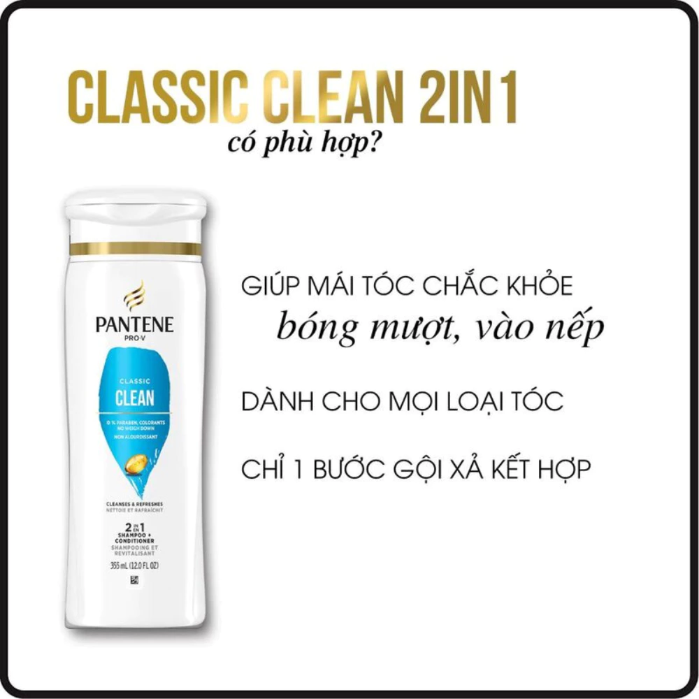 Dầu gội xả 2in1 Pantene sạch sâu chắc khỏe 355ml