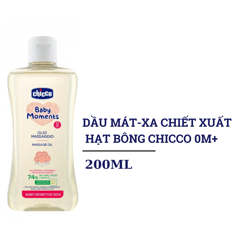 Dầu mát-xa chiết xuất hạt bông Chicco 0M+ 200ml