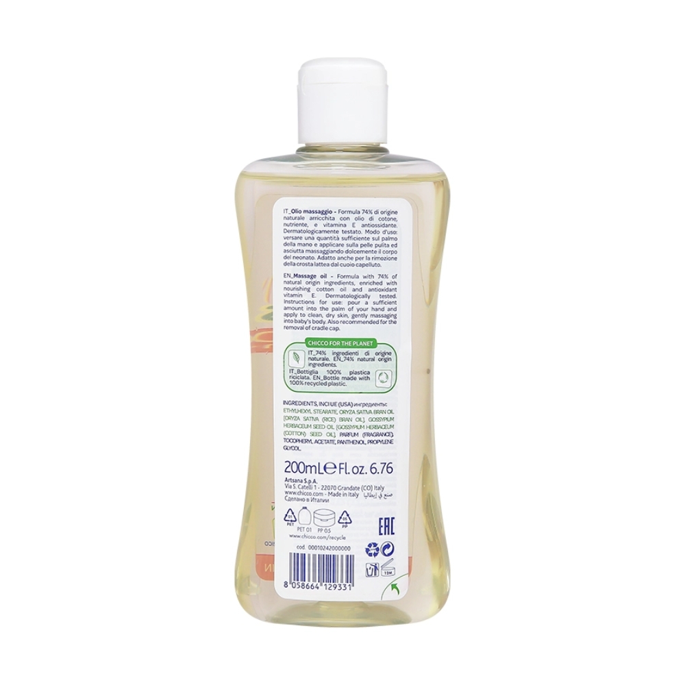 Dầu mát-xa chiết xuất hạt bông Chicco 0M+ 200ml