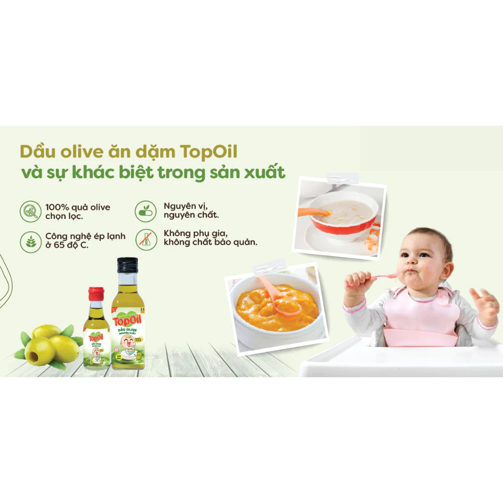 Dầu olive nguyên chất Topoil 100ml dành cho bé từ 6 tháng tuổi