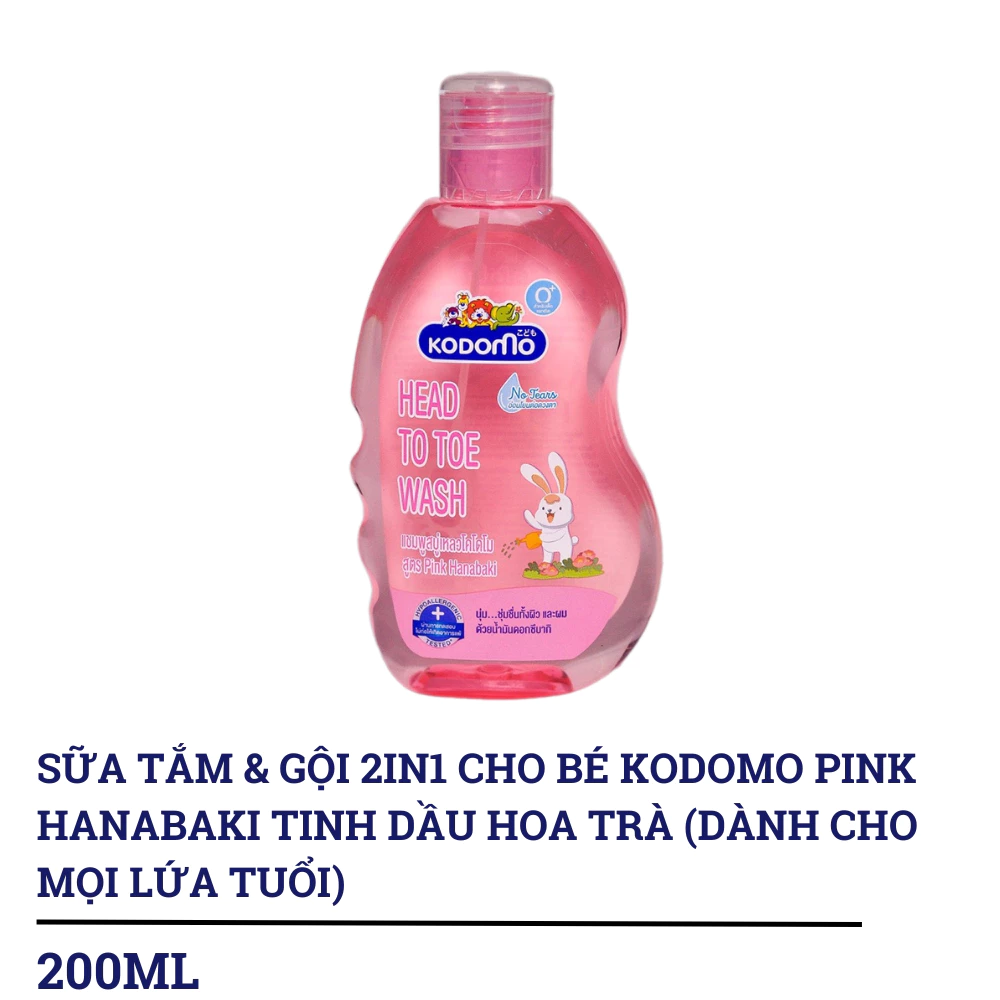 Dầu tắm & gội 2in1 cho bé Kodomo chiết xuất mầm lúa mì/Pink Hanabaki tinh dầu hoa trà 200ml/400ml (dành cho mọi độ tuổi)