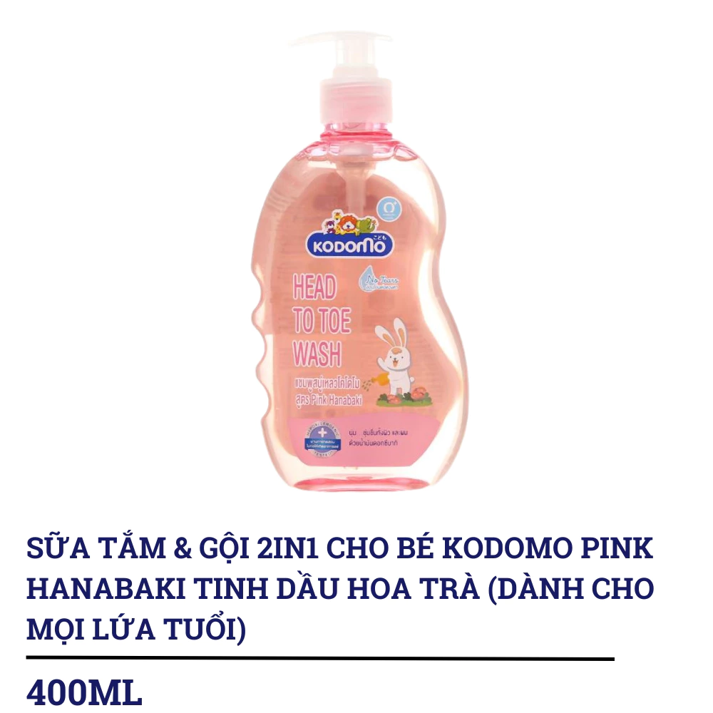 Dầu tắm & gội 2in1 cho bé Kodomo chiết xuất mầm lúa mì/Pink Hanabaki tinh dầu hoa trà 200ml/400ml (dành cho mọi độ tuổi)