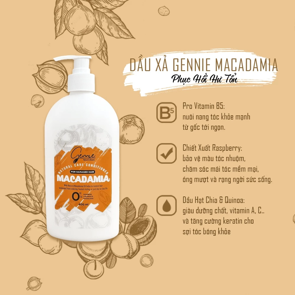 Dầu xả Gennie Macadamia phục hồi hư tổn 400ml