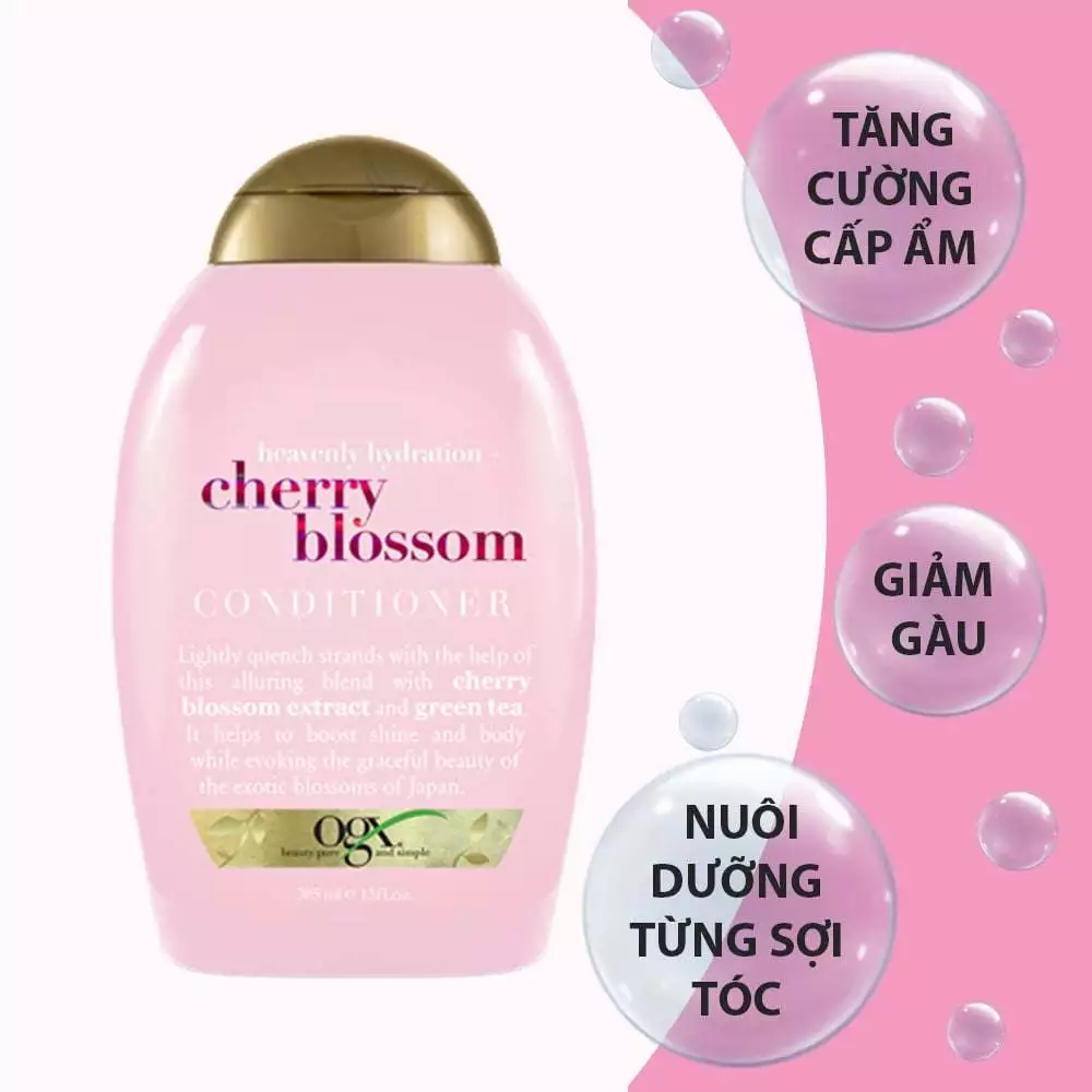 Dầu xả OGX chiết xuất hoa anh đào cấp ẩm cho tóc 385ml