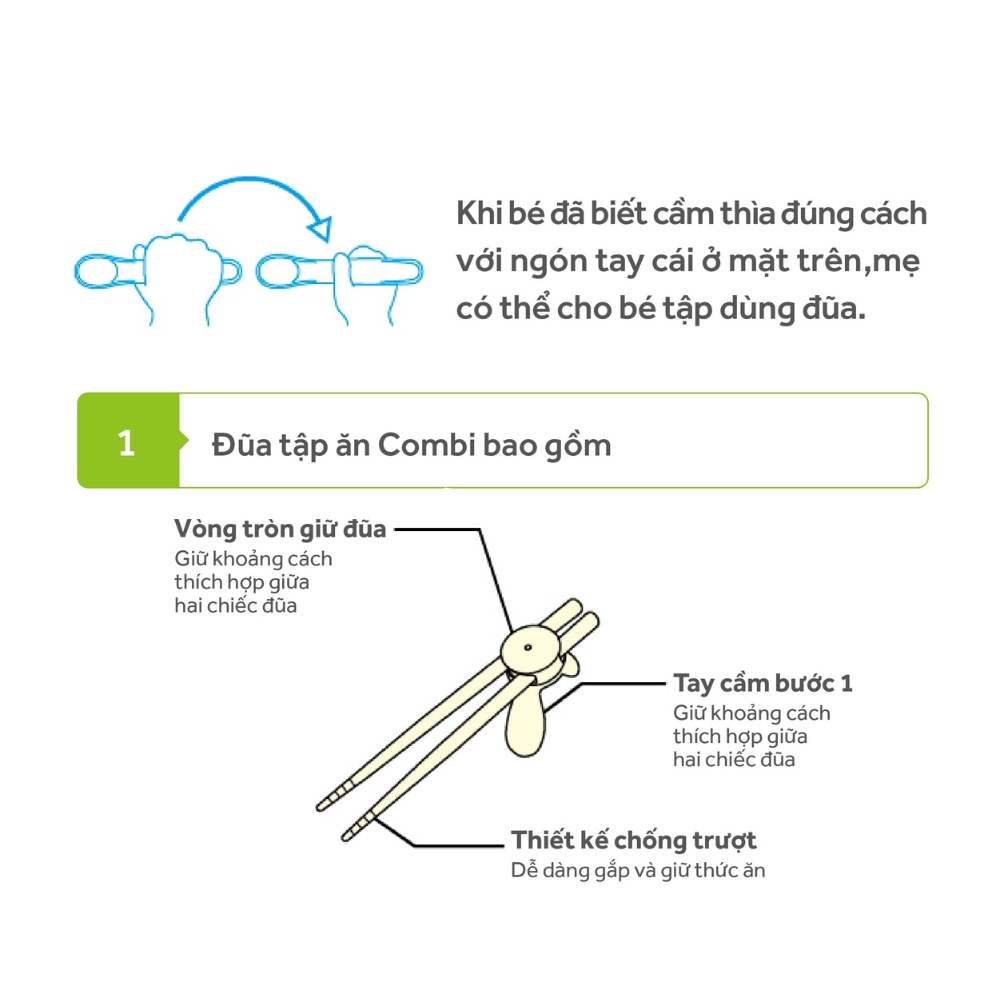 Đũa tập ăn cao cấp Combi có hộp mầu cam (LN) 81017