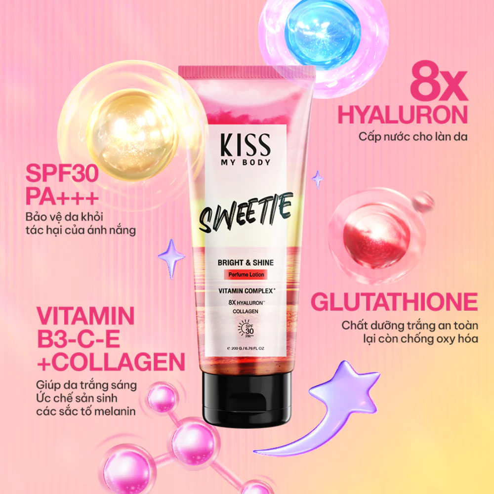 Dưỡng thể chống nắng Malissa Kiss hương nước hoa Hottie/Delight/Sweetie 200g