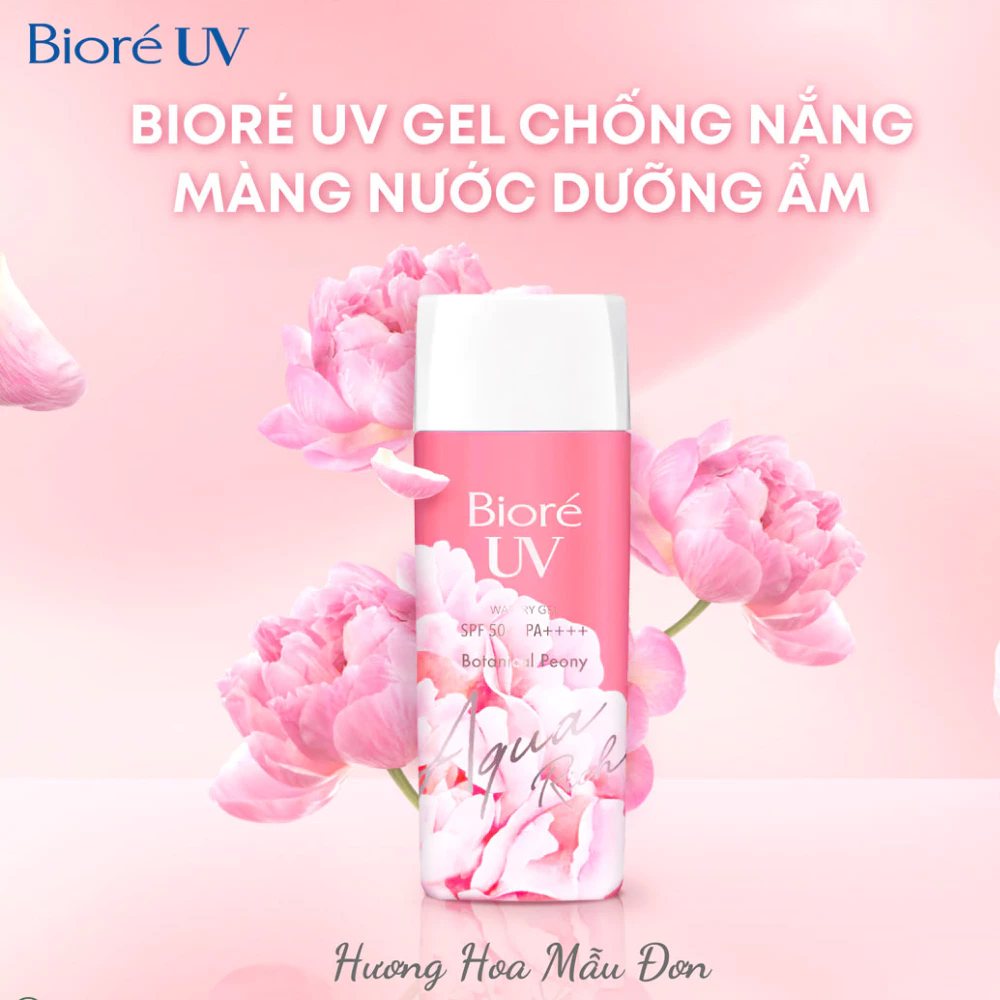Gel chống nắng Bioré màng nước dưỡng ẩm hương hoa mẫu đơn 90ml