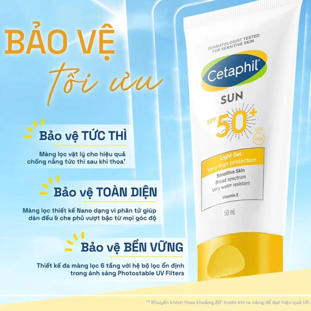 Gel chống nắng Cetaphil dịu lành cho da nhạy cảm 50ml