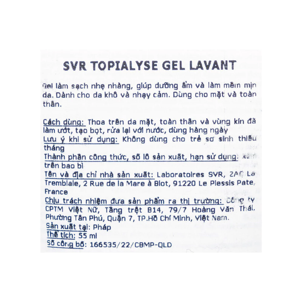 Gel rửa mặt SVR không xà phòng cho da khô, nhạy cảm 55ml/200ml