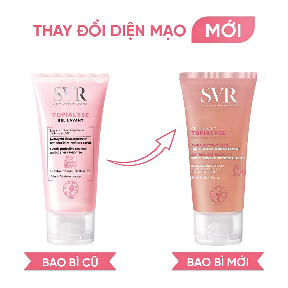Gel rửa mặt SVR không xà phòng cho da khô, nhạy cảm 55ml/200ml