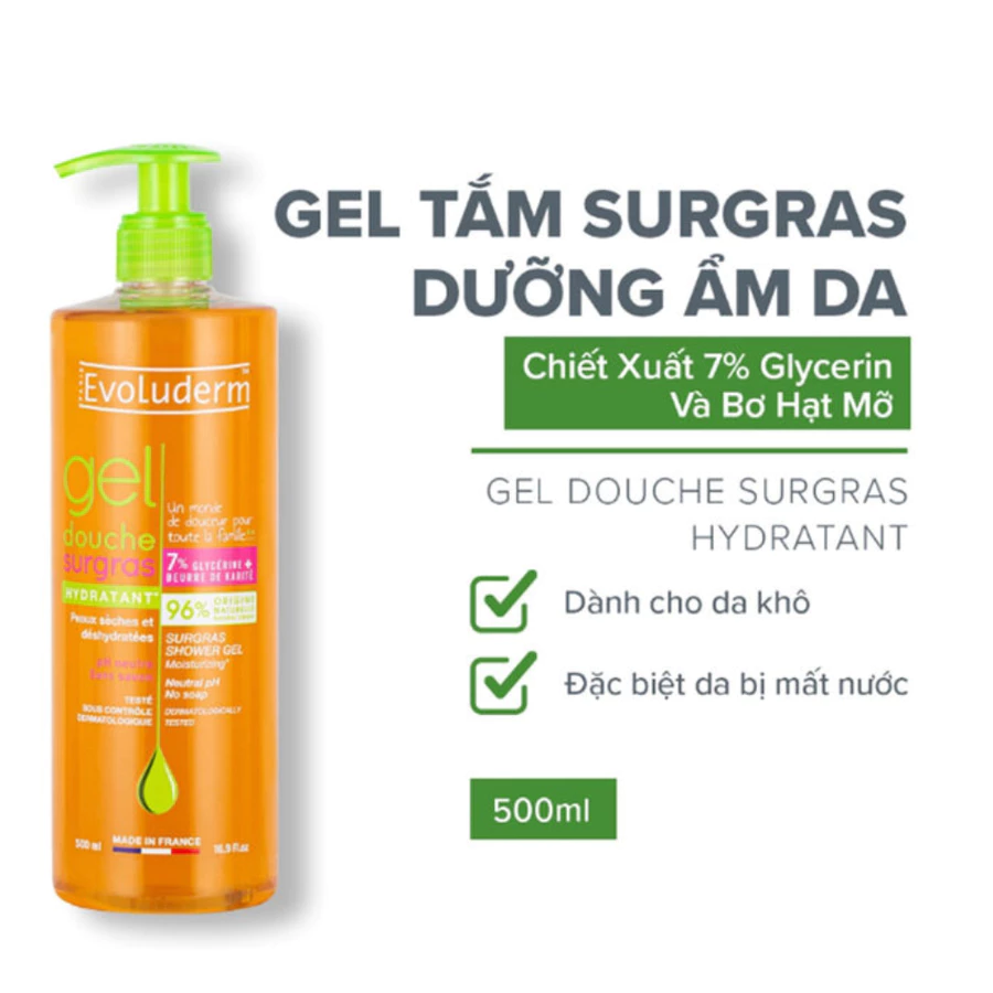 Gel tắm Evoluderm chiết xuất Surgras 500ml
