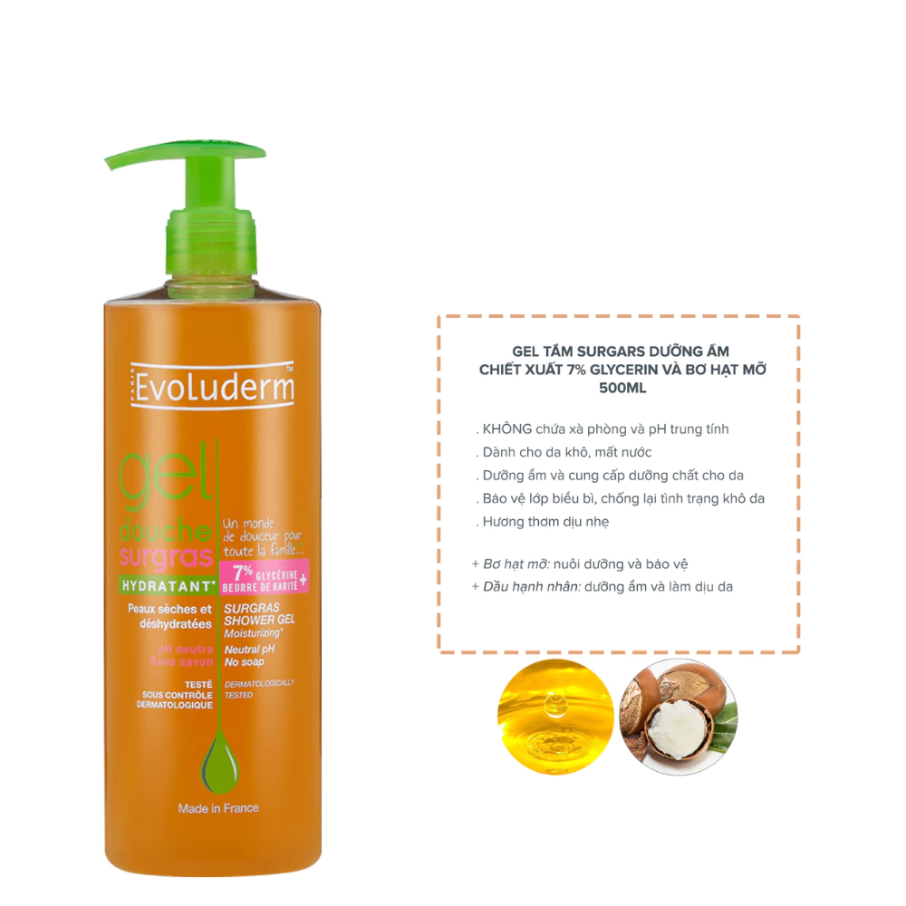 Gel tắm Evoluderm chiết xuất Surgras 500ml