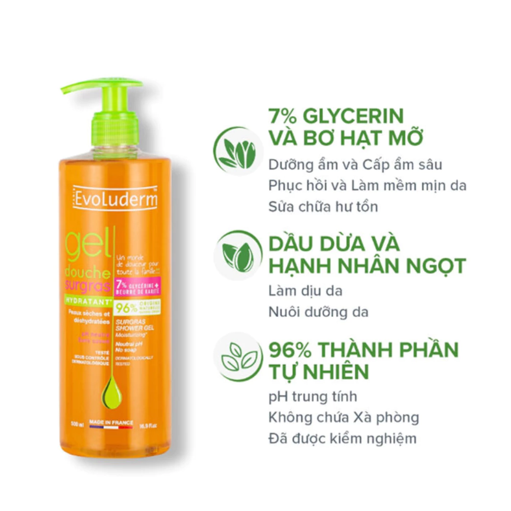 Gel tắm Evoluderm chiết xuất Surgras 500ml