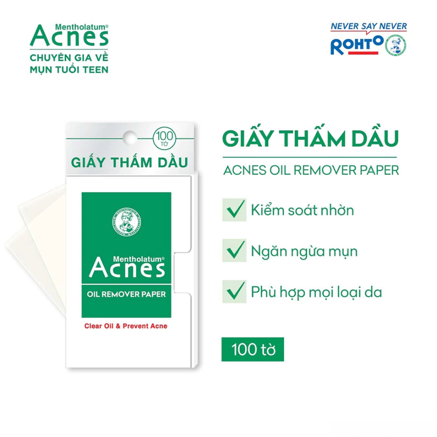 Giấy thấm dầu Acnes kiểm soát nhờn, ngừa mụn 100 tờ
