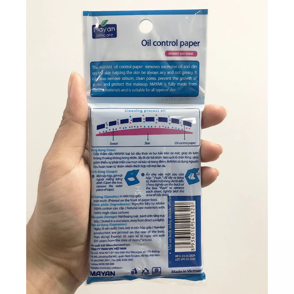 Giấy thấm dầu MAYAN Oil Control Paper 100 tờ/gói hoặc 200 tờ/gói
