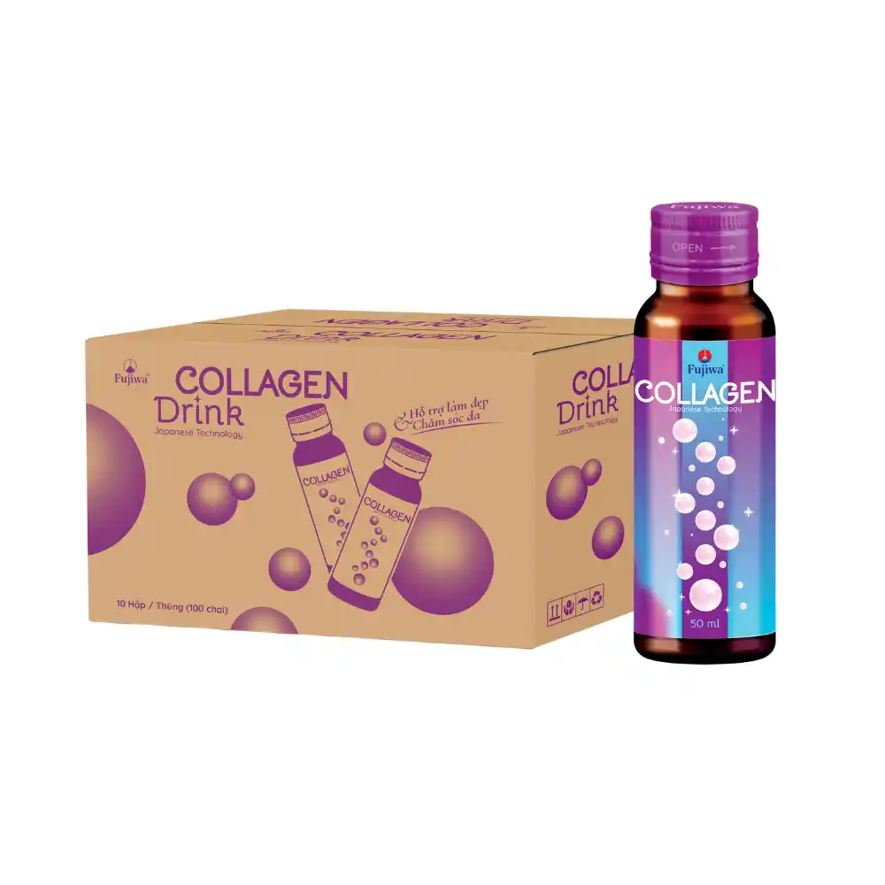 Hộp 10 chai nước uống hỗ trợ làm đẹp và chăm sóc da Fujiwa Collagen 50ml