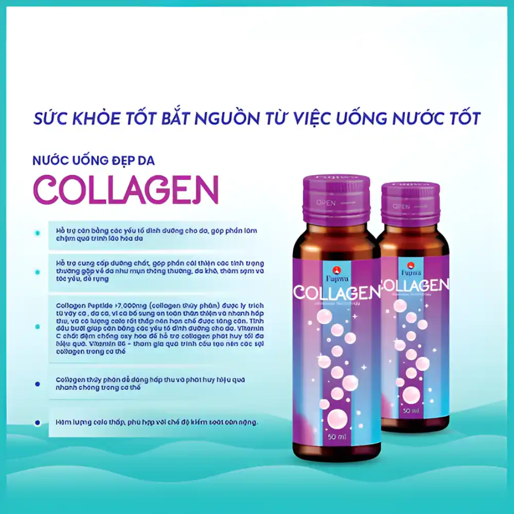 Hộp 10 chai nước uống hỗ trợ làm đẹp và chăm sóc da Fujiwa Collagen 50ml