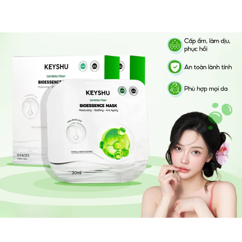 Hộp 10 gói mặt nạ Keyshu sợi sơ rau má 30ml