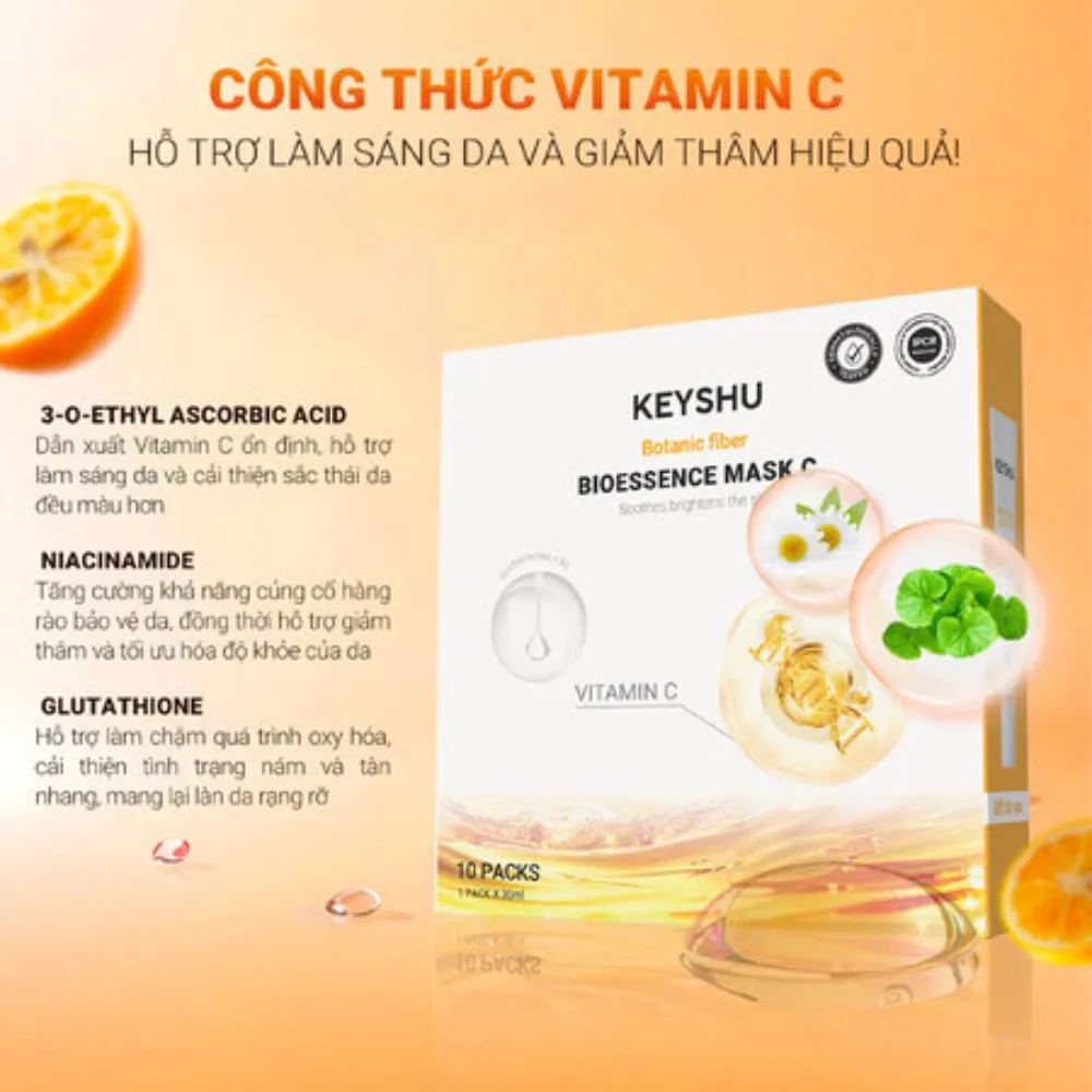 Hộp 10 gói mặt nạ Keyshu vitamin C 30ml