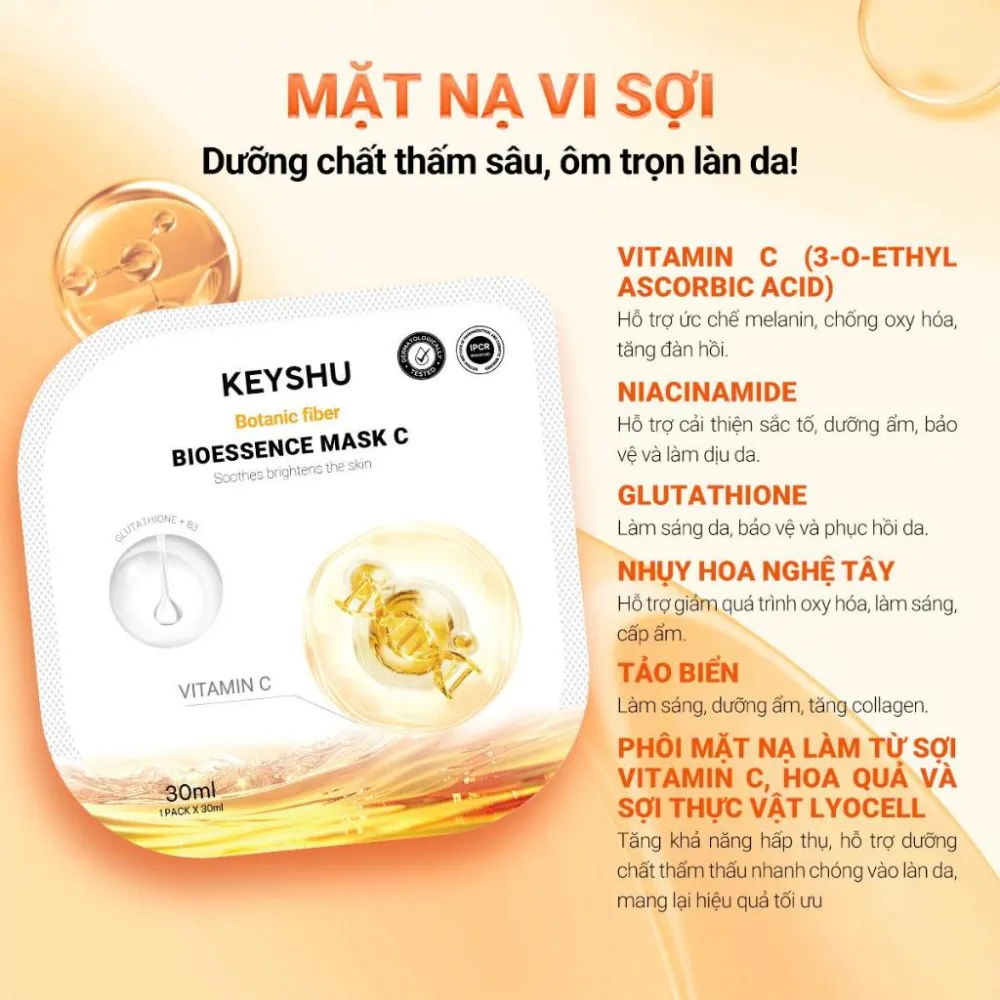 Hộp 10 gói mặt nạ Keyshu vitamin C 30ml