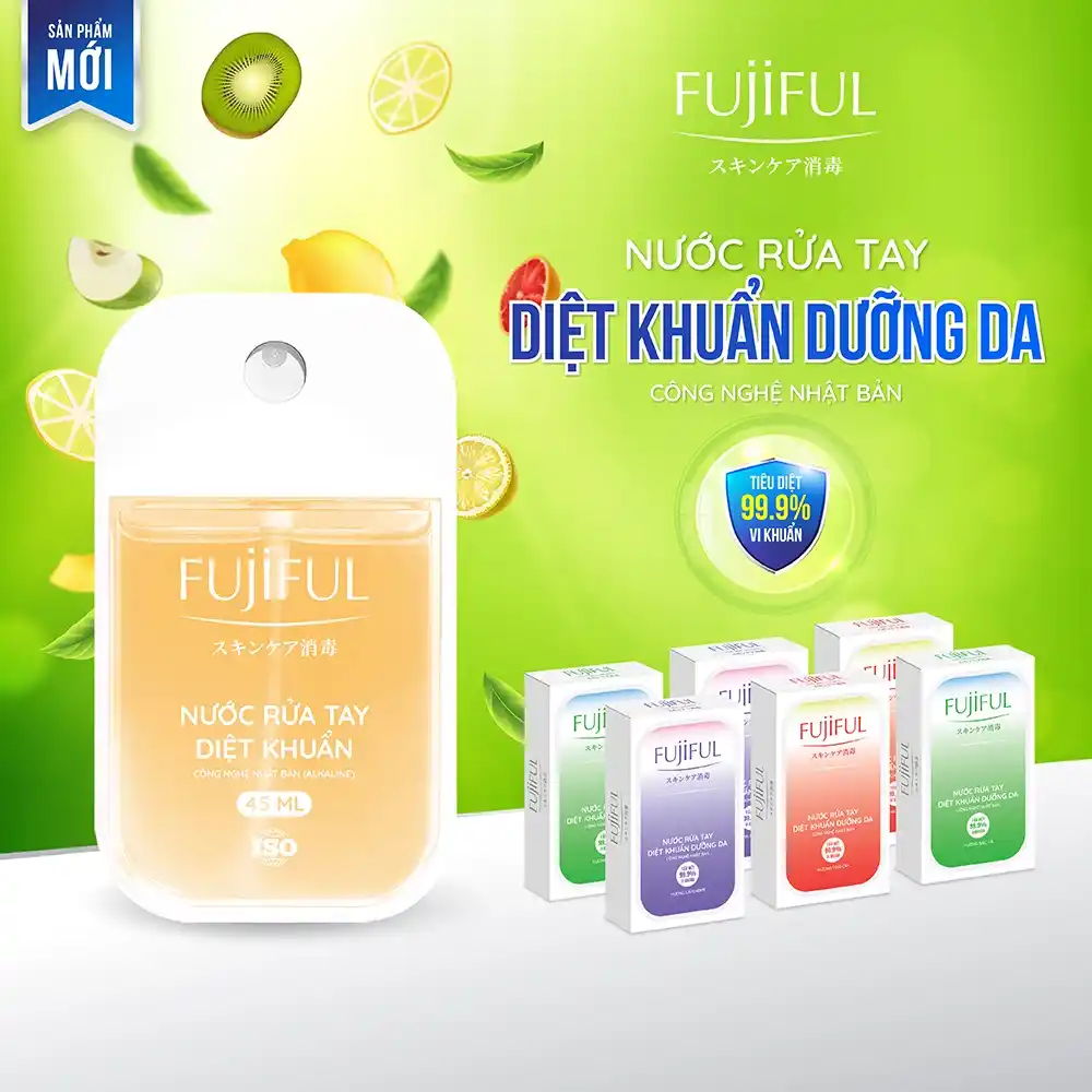 Hộp 12 chai rửa tay diệt khuẩn dưỡng da Fujiful 9 hương 45ml